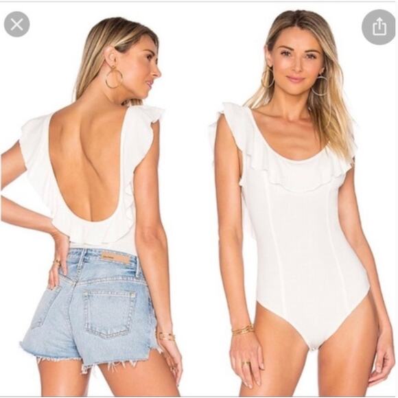 FREE PEOPLE | Intimately White Uh Huh Ruffle Neck Bodysuit | Large - Picture 1 of 5